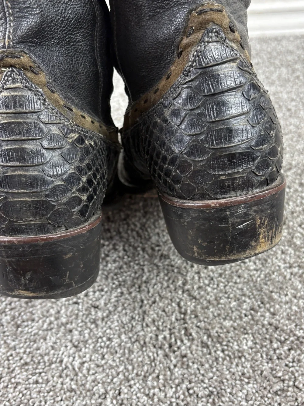 Cuadra Black Python And Leather Cowboy Boots Zipper Preowned 7.5 Men’s